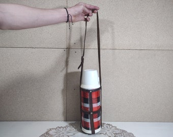 Vintage thermos - Thermos with strap - Thermos for hot and cold drinks - Tourist thermos - Vacuum flask for travel - Camping equipment