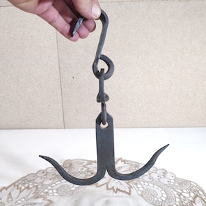 Vintage Double Butcher Hook - Rustic Forged Iron Meat Hook - Double ...