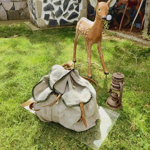 Zaino vintage in tela - Zaino turistico - Zaino militare - Bisaccia con cinghie in pelle - Zaino da sopravvivenza - Zaino anni &#39;70