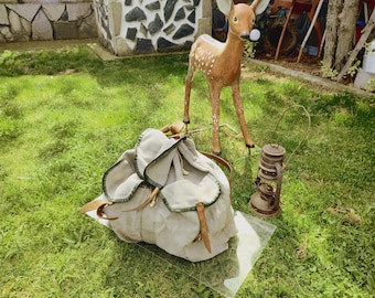 Vintage canvas rugzak – jaren 70 militaire rugzak met leren riemen