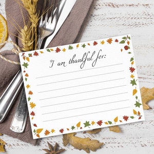 I Am Thankful For Card, Thanksgiving Thankful Cards, Thanksgiving Dankbaarheidskaart, Tafelplaatskaarten, Thanksgiving-kaarten afdrukbaar