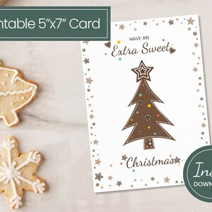Tarjeta de Navidad dulce, impresión de tarjeta de Navidad, tarjeta de Navidad linda, regalo de Navidad, tarjeta de pan de jengibre, tarjeta de galleta de Navidad