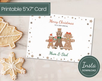 Merry Christmas Mum and Dad, Christmas Card Print, Christmas Card Mom, Christmas Parents Gift, Gingerbread Man Card, Christmas Cookie Card