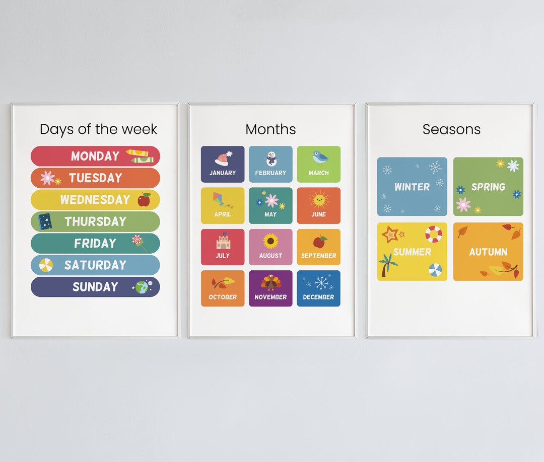 Days of the Week Poster, Seasons Poster, Months of the Year Poster ...