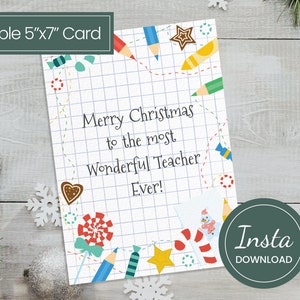 Tarjeta de maestro de feliz Navidad, regalos de Navidad para maestros, regalo de agradecimiento para maestros, el mejor regalo de maestros, tarjeta de Navidad imprimible