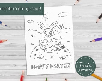 Printable Coloring Card, Coloring Card Easter, Easter Activity For Kid, Coloring Pages for Kids, Happy Easter Card, Coloring Page Easter