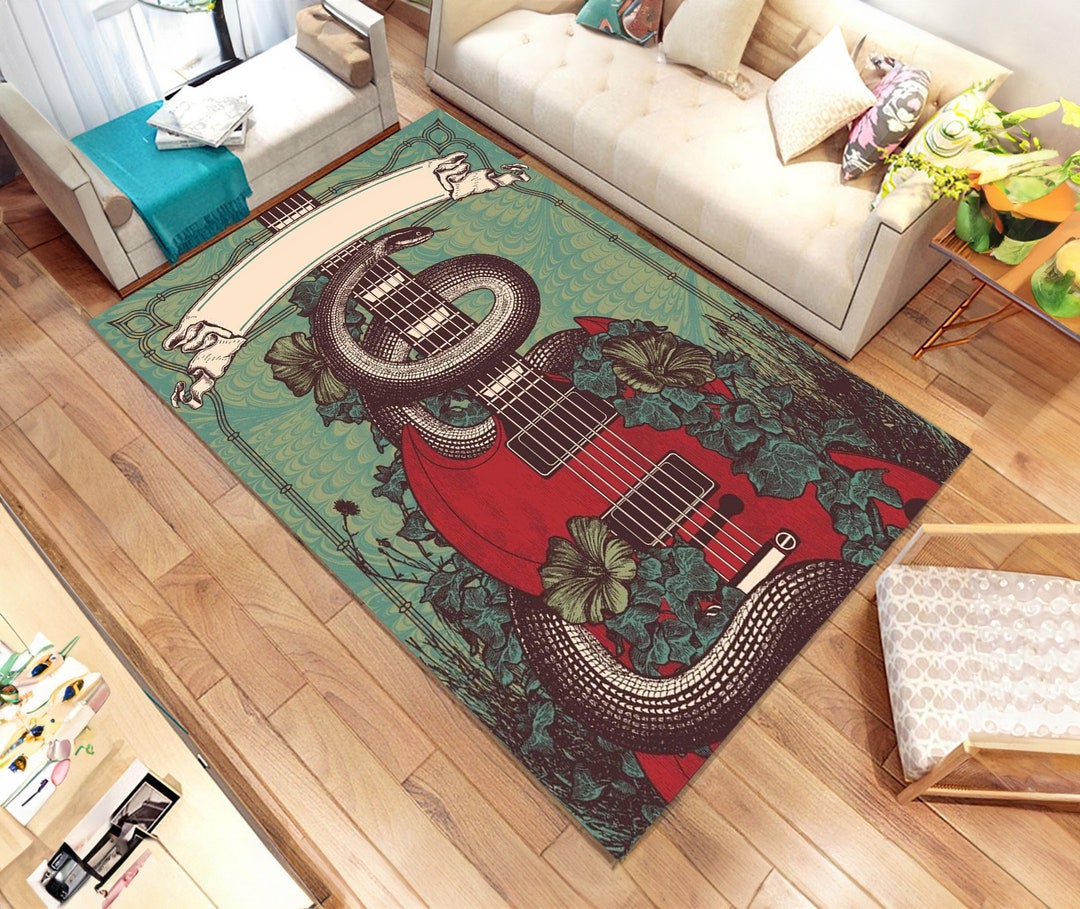 Guitar Rug, Snake Rug, Music Rug, Rock Music Rug, Musician Rug