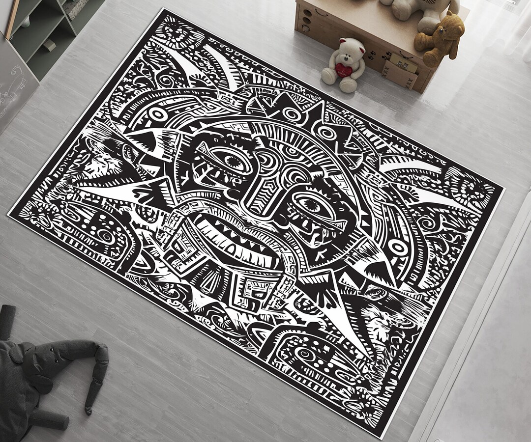 Mayan Aztec Rug: Ancient Symbols, Non-slip Cotton Base - Etsy