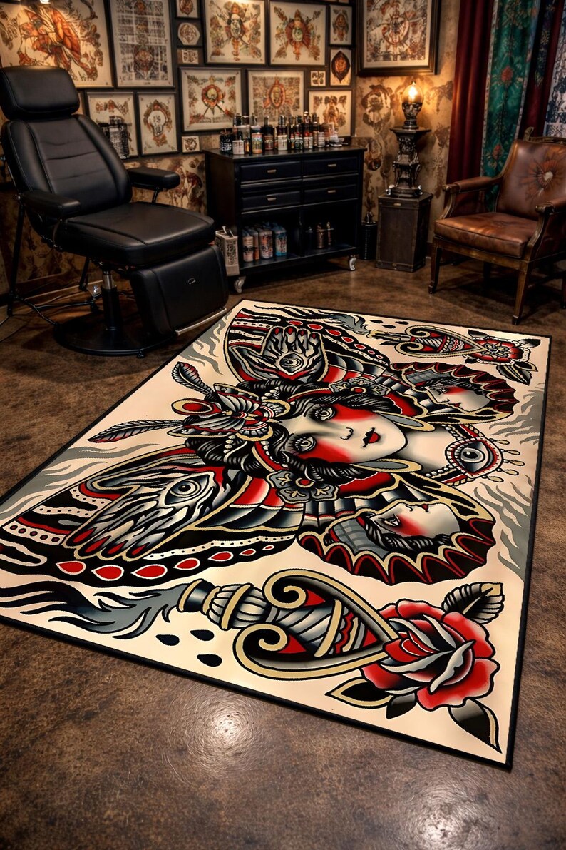 American Traditional Tattoo Rug: Butterfly Spider Girl Design - Etsy