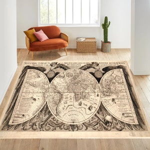 Tapijt wereldkaart, typus orbis terrarumtapijt, kaarttapijt, decor geografiethema, tapijt oude wereldkaart, aangepast tapijt, woonkamer, gepersonaliseerd cadeau