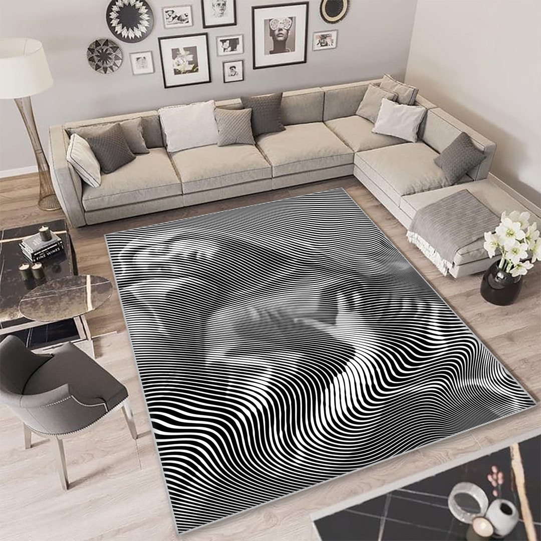 Optical Illusion Rug Black White Rug Geometric Line Rug Etsy