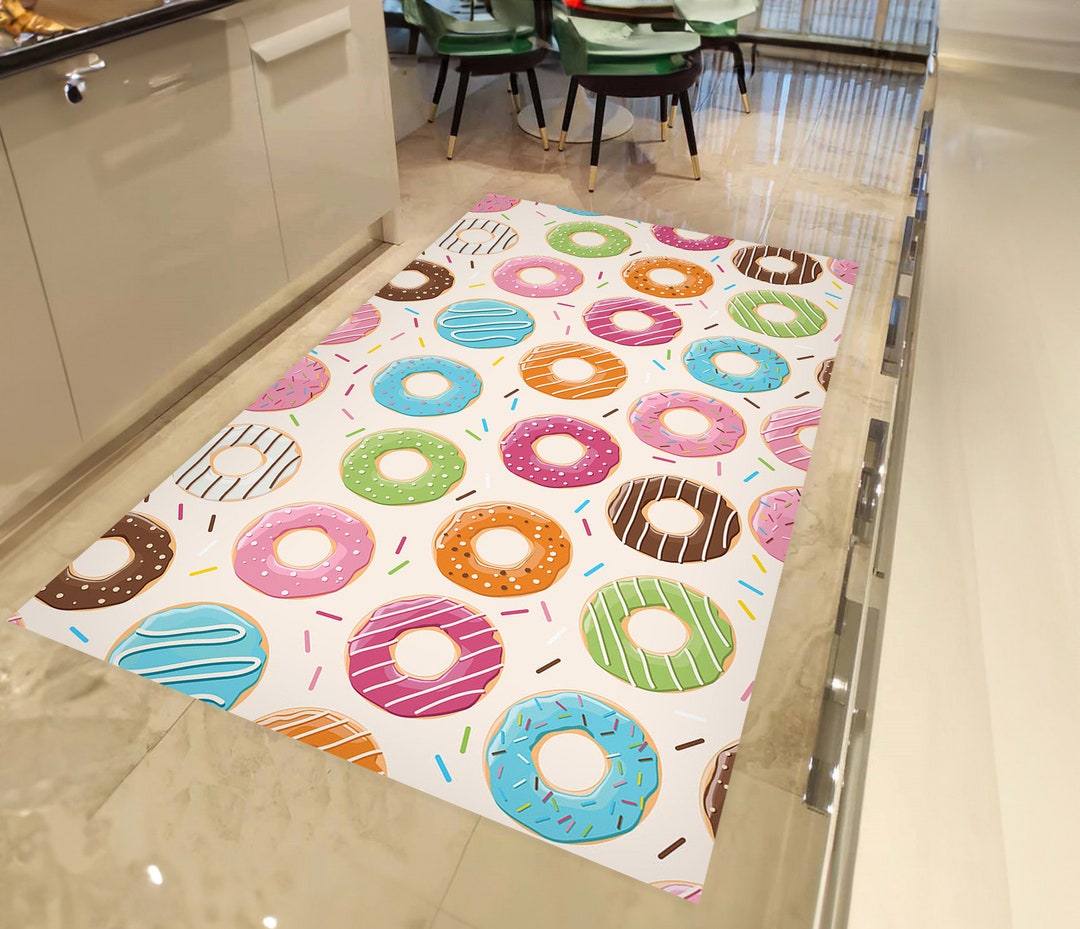 Donut Design Rug: Colorful Kitchen Mat, Non-slip Cotton Base - Etsy