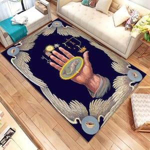 Occult Art Rug: Mysteries Symbols, Hand Design, Custom Room Decor