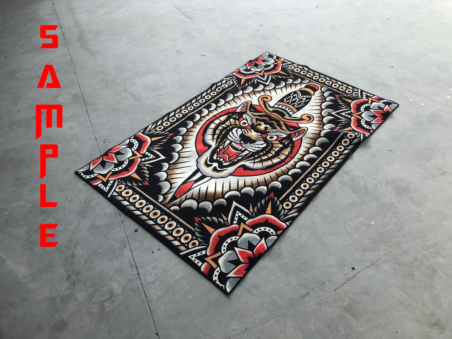 American Traditional Tattoo Rug: Old School Design, Non-slip Cotton ...