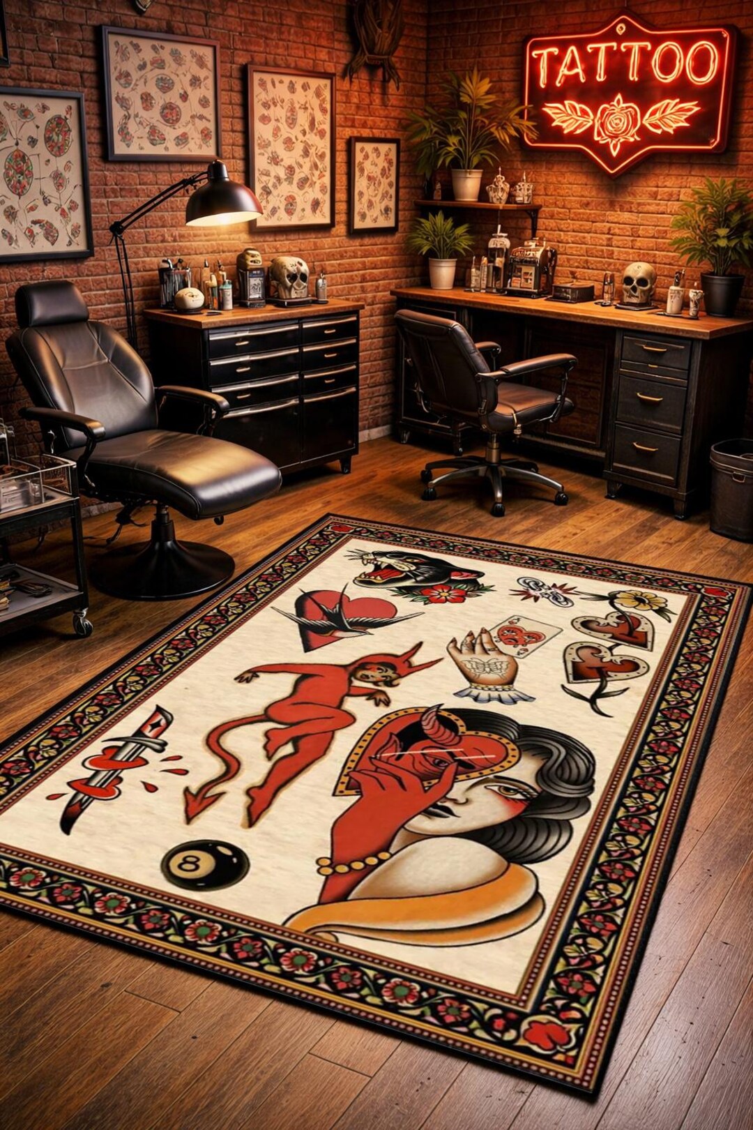 Tatto Rug American Traditional Tattoo Flash Rug: Vintage Old School Home Decor - Etsy
