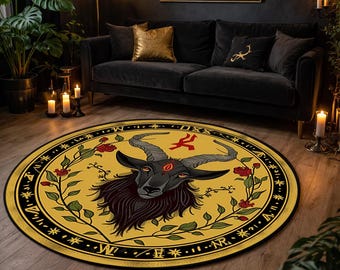 Alfombra Baphomet: Diseño de Cabra con Pentagrama, Decoración Satánica
