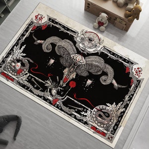 Teppich mit Horror-Themen, Satan Teppich, Satanismus, Okkulter Teppich, Gotischer Teppich, Pentagramm, Goat Horn Design, Tarot Teppich, Böser Teppich