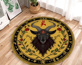 Baphomet Rug: Pentagram Goat Design, Satanic Decor