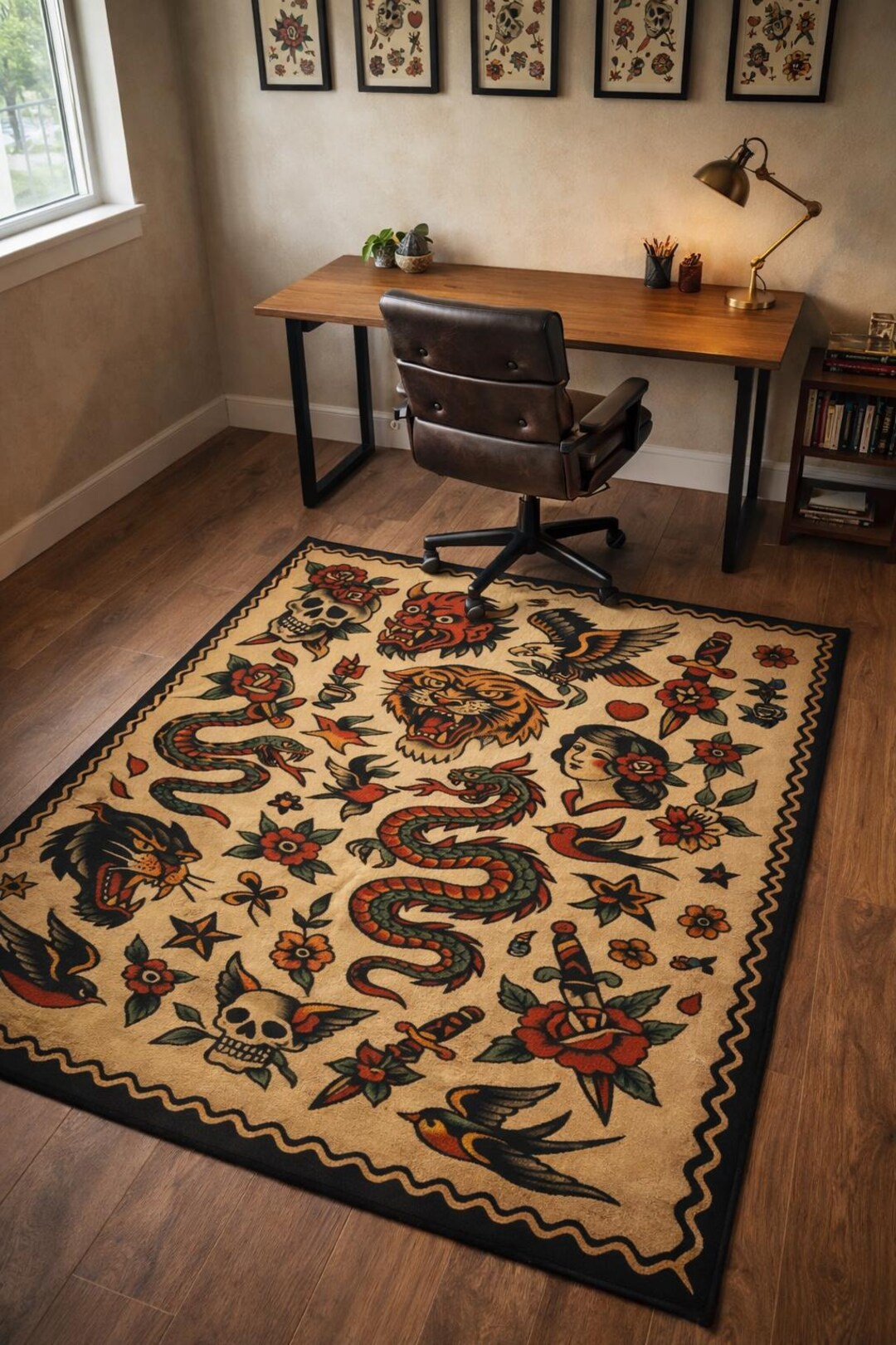 Tatto Rug Old School Tattoo Flash Rug – Vintage Style Art Carpet - Etsy