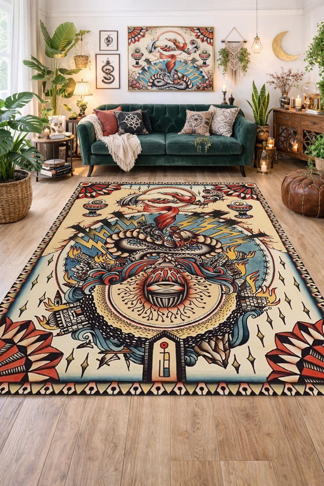 Sacred Eye Snake Rug – Gothic Mystic Tarot Style Carpet – Spiritual ...