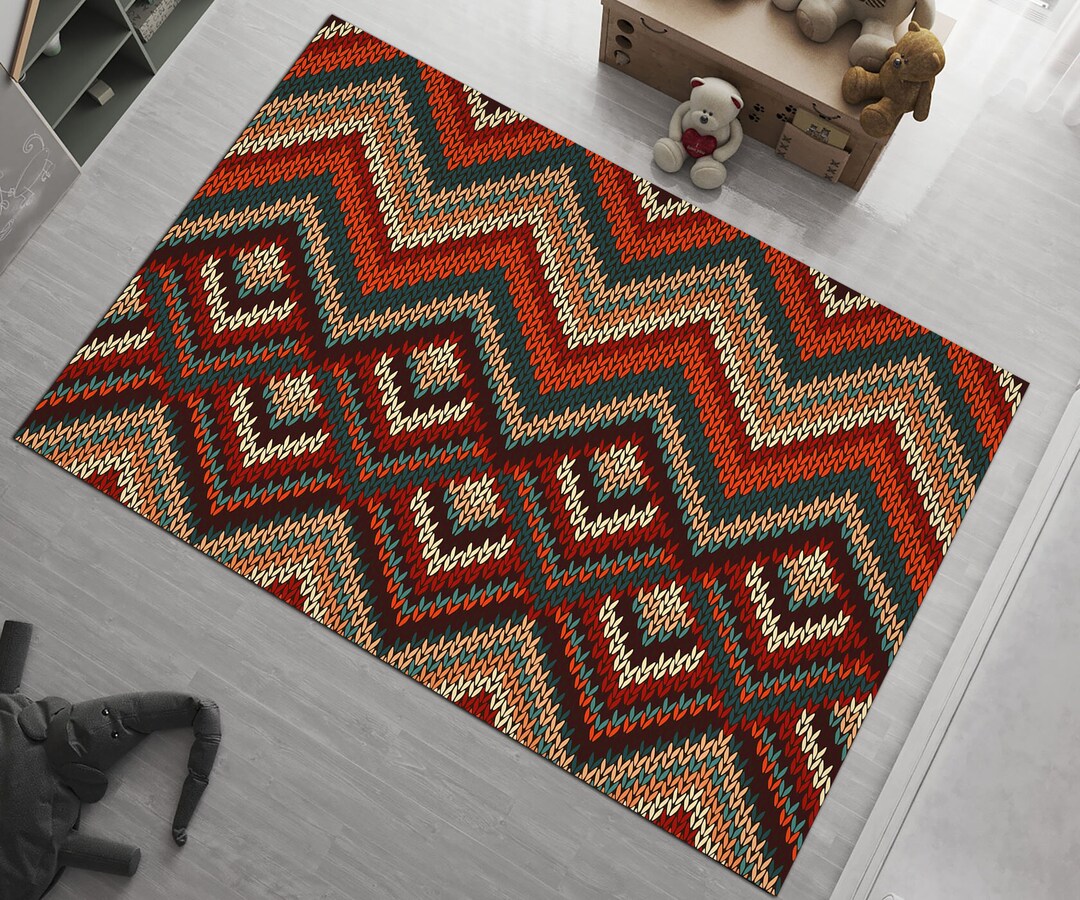 Knitting Texture Rug: Minimalist Chevron Design, Non-slip Cotton Base ...