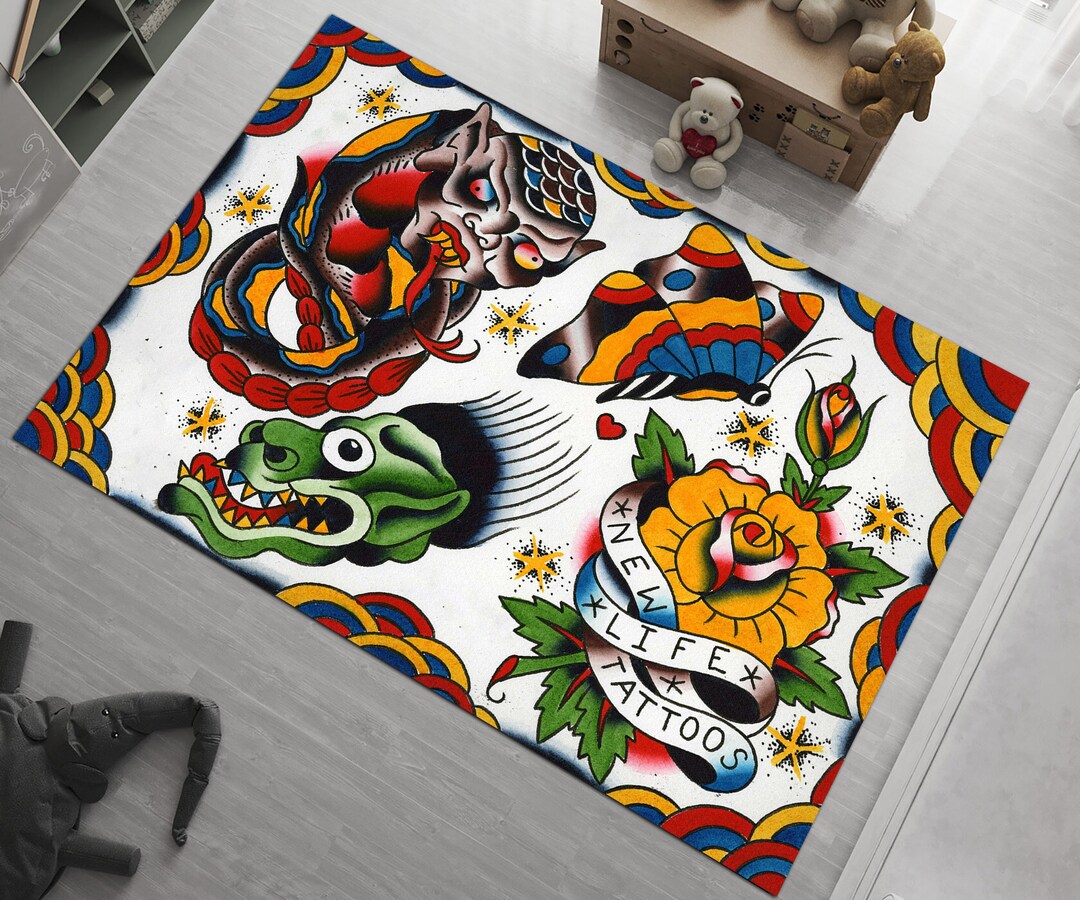Tatto Rug American Traditional Tattoo Rug: Old School Tattoo Design - Etsy