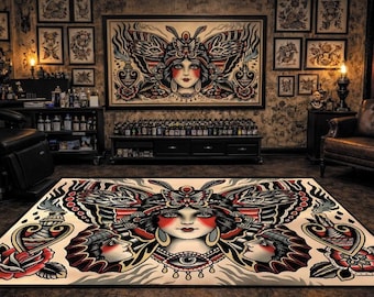 American Traditional Tattoo Rug: Butterfly Spider Girl Design