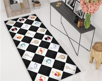 Alice in Wonderland Rug: Black & White Checkered Movie Decor
