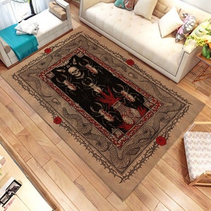 Tapis de cartes de tarot, tapis artistique mort, tapis art occulte, tapis sorcière, tapis sorcier, tapis tête de mort, tapis à motifs, tapis personnalisé, pour le salon, cadeau personnalisé