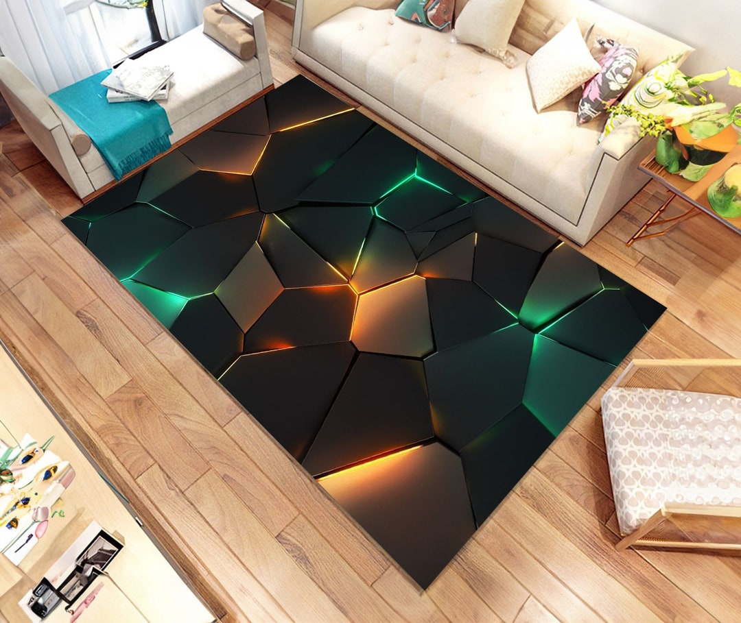 Geometric Gaming Rug 3D Geometric Gaming Rug, Neon Gamer Room Decor - Etsy