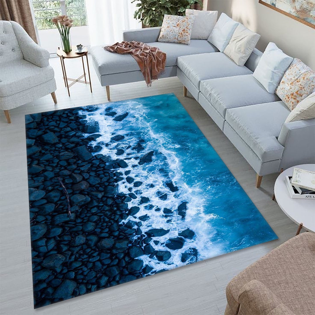 Ocean Look Rug Ocean Wave Rug: Blue Beach Theme, Non-slip Cotton Base - Etsy