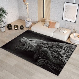 Alfombra Blackwolf, diseño de alfombra Wolf, temática Fenrir, temática nórdica, alfombra personalizada, alfombra popular, alfombra barata, sala de estar, regalo personalizado, decoración de la habitación