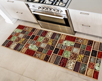 Spices Design Kitchen Rug: Colorful Herbs Pattern, Custom Size