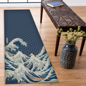 Kanagawa Wave Rug: Japanese Tattoo Decor, Blue Ocean Design