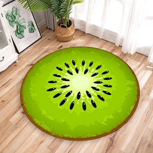 Kiwi Round Rug: 3D Print, Non-Slip Kitchen Mat