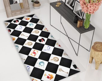 Alice in Wonderland Rug: Black & White Checkered Movie Decor