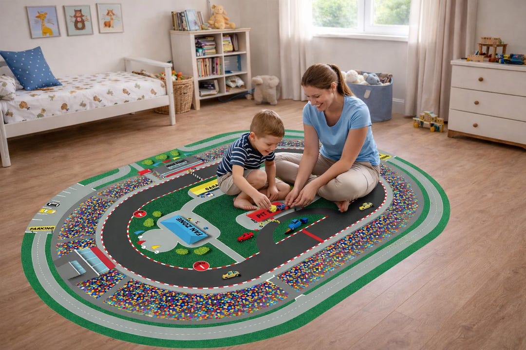Oval Race Track Rug: Kids Room Decor, Speedway Design - Etsy