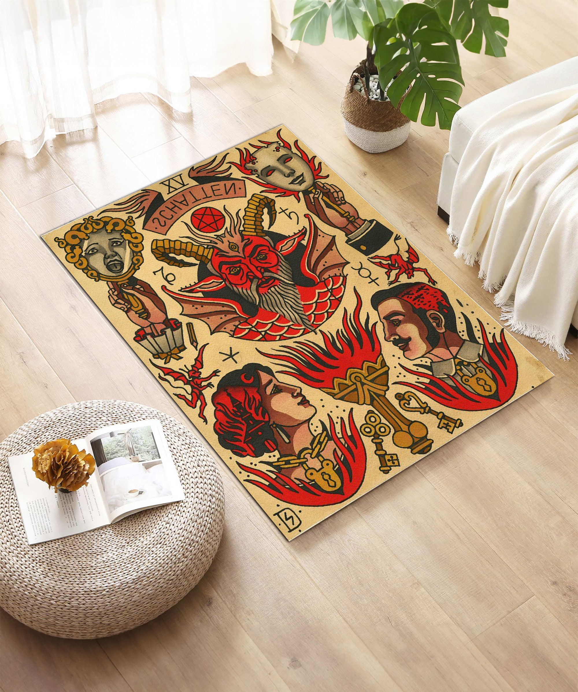 Old School Tattoo Rug: American Traditional Devil Design