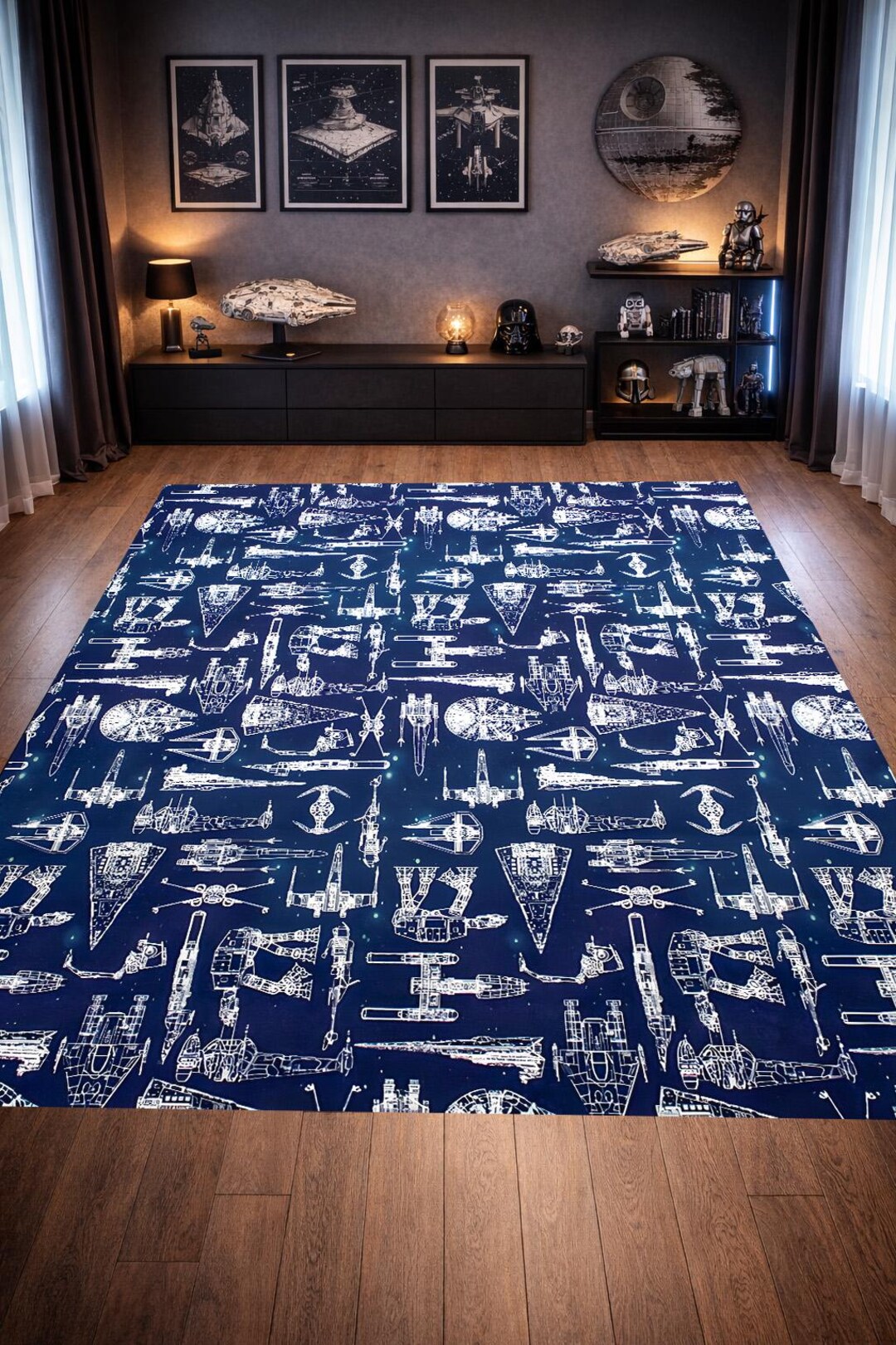 Star Wars Rug: Dark Blue Fighter Ships, Living Room Decor - Etsy
