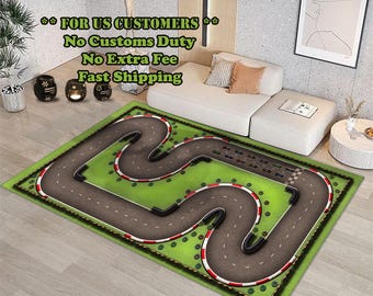 NASCAR Racing Area Rug, Race Car Bedroom Rug, Checkered Flag