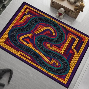 Snake Pattern Rug: Purple & Yellow Fashion Rug