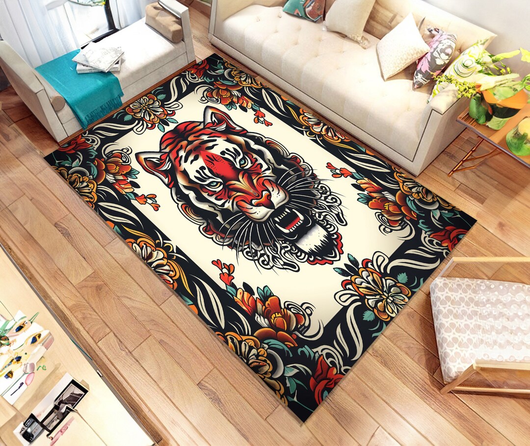 Tiger Tattoo Design Rug, Traditional Art, Personalized Gift - Etsy