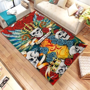 Sugar Skull Rug: Colorful Calavera, Psychedelic Home Decor