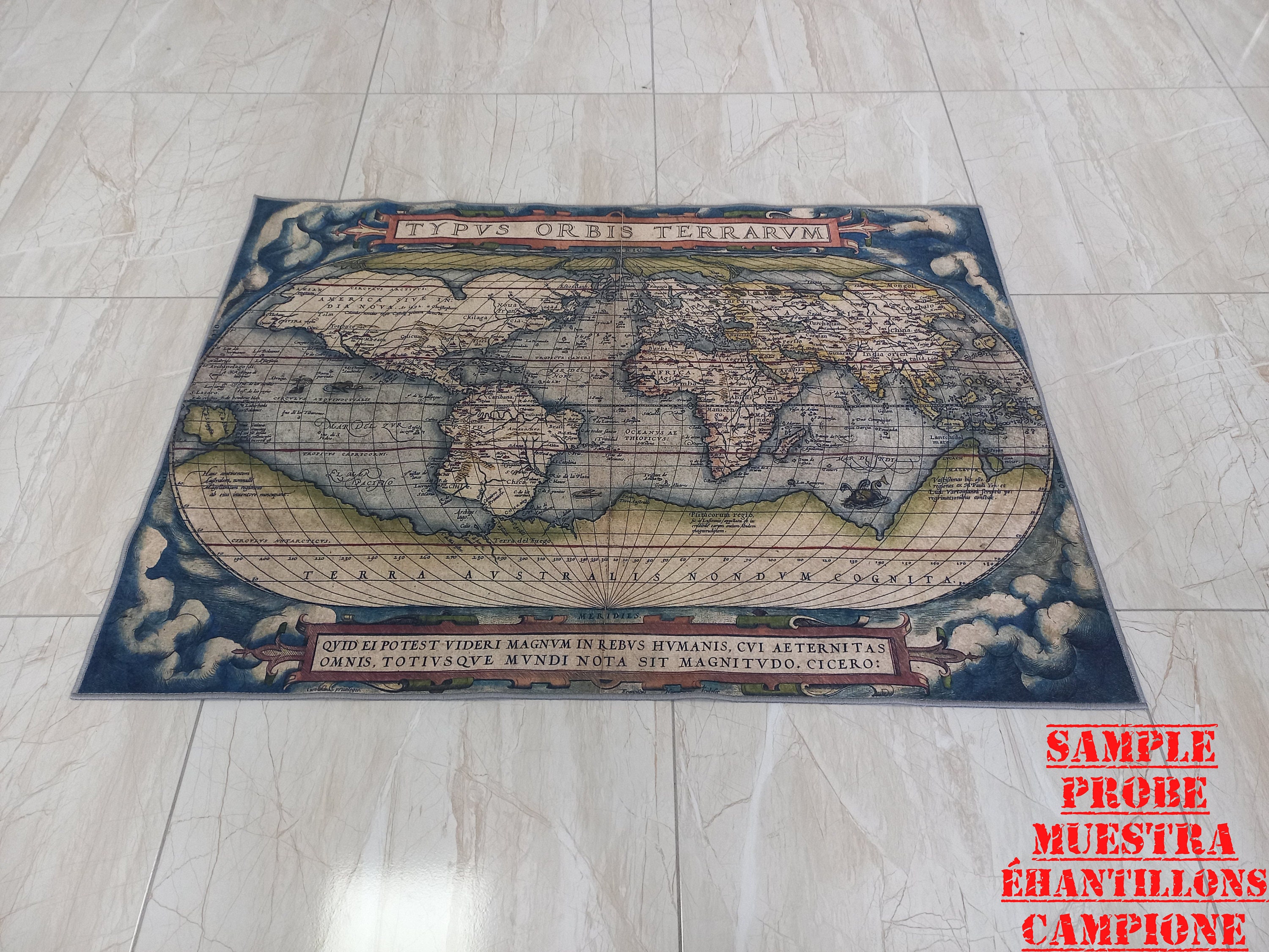 World Map Rug, Typus Orbis Terrarum Rug, Map Rug, Geography Themed