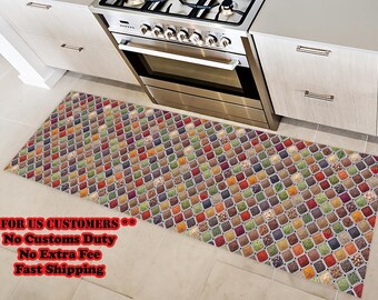 Spices Design Kitchen Rug: Colorful Herbs Pattern, Custom Size