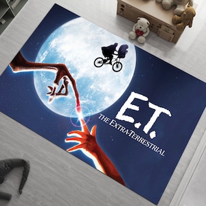 E.T Rug,  The Extra Terrestrial Design, Alien Themed Rug, Movie Room Decor, Custom Rug, Popular Rug, For Living Room, Personalized Gift