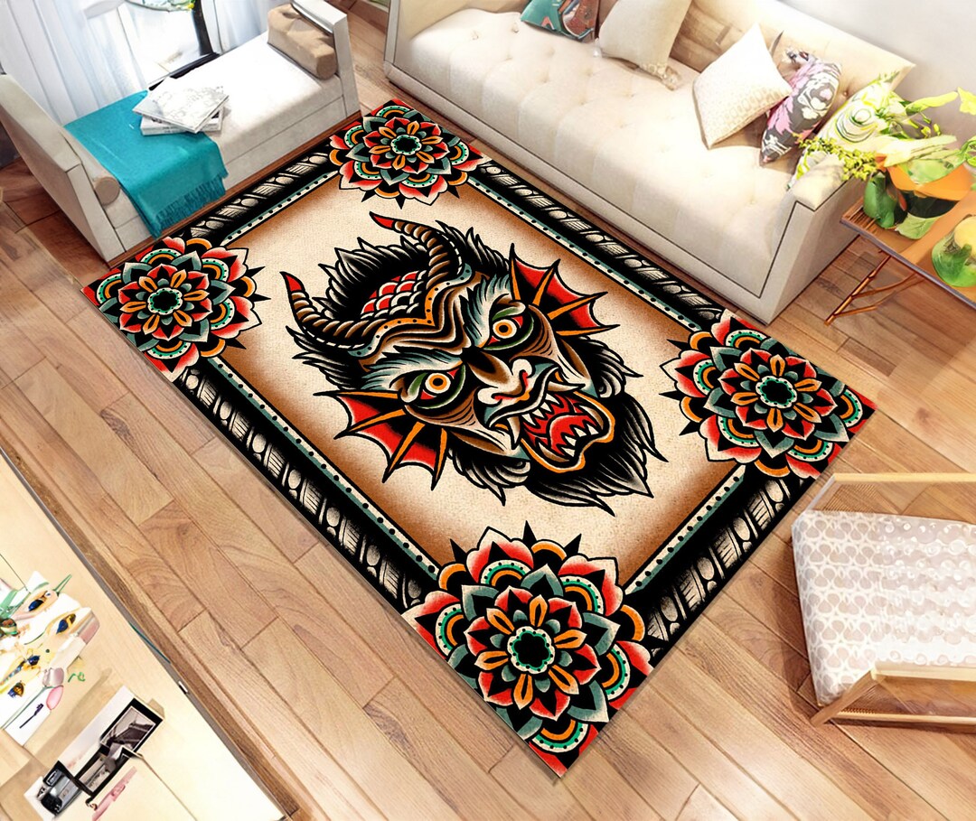 Evil Devil Tattoo Design Rug: Non-slip Microfiber Polyester - Etsy