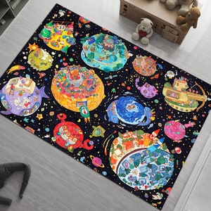 Space Rug, Planet Rug, Galaxy Themed Rug, Space Equivocation Rug, Kids Room Decor, Custom Rug, Popular Rug, Living Room, Personalized Gift