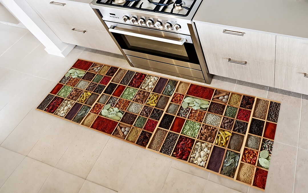 Spices Design Kitchen Rug: Colorful Herbs Pattern, Custom Size - Etsy
