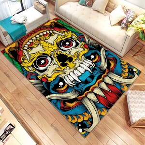 Sugar Skull Rug: Colorful Psychedelic Calavera Design